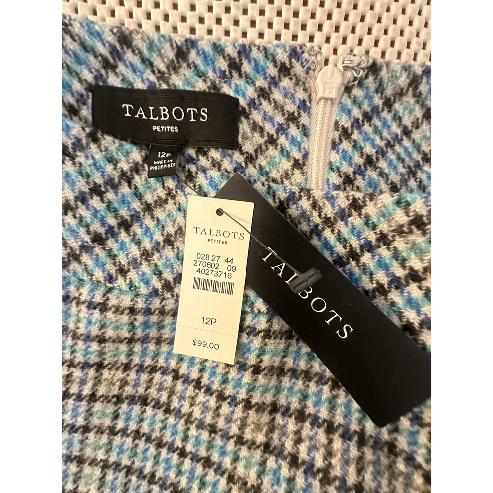 NEW Talbots Tweed Skirt Women Size 12P Plaid Zipper Accents Teal/black‎ Mini NWT - Picture 6 of 8